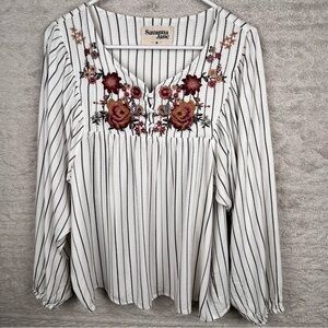 Savanna Jane Embroidered Floral Tunic Sz Medium Peasant Boho Beachy Vacation